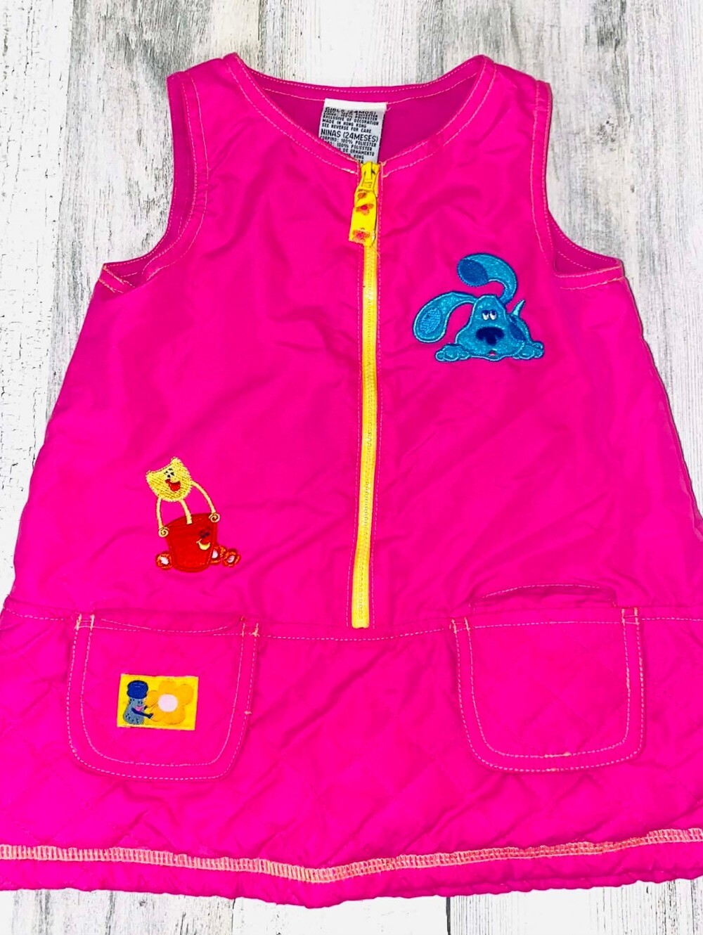Vintage Y2K Blues Clues Pink Toddler 24 Months Jumper Dress Embroidered Quilted